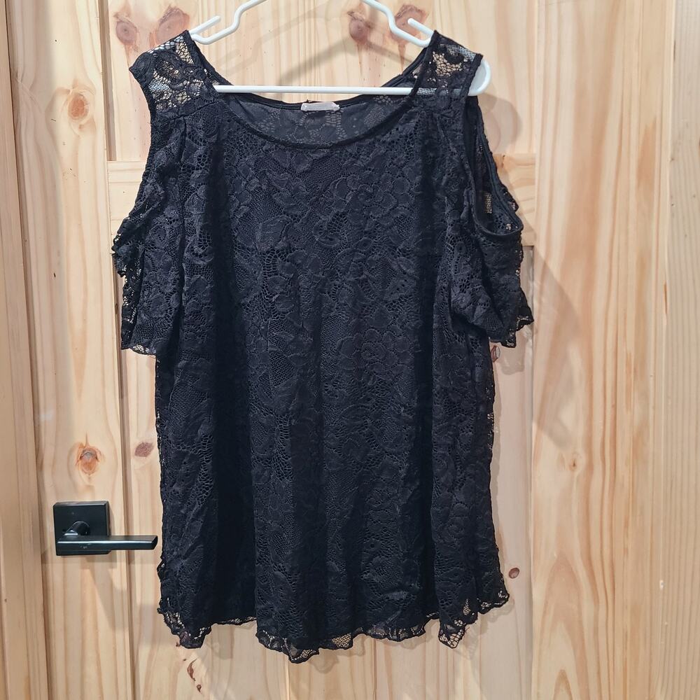 Chicsoul Floral Lace Lined Stretchy Top Whimsigoth Fairy Cutout Shoulder Size 3X